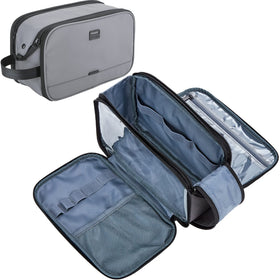 ZEEMO travel toiletry bag side view shows compact design for easy access