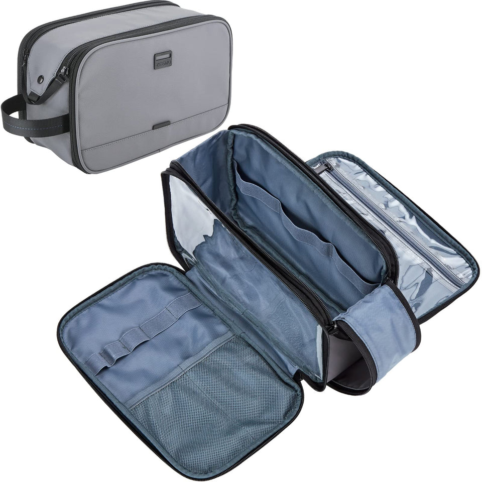 ZEEMO travel toiletry bag side view shows compact design for easy access