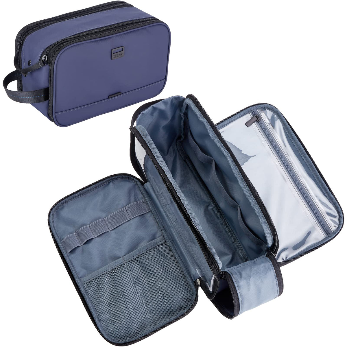 ZEEMO travel toiletry bag main compartment keeps full-size items neatly organized.