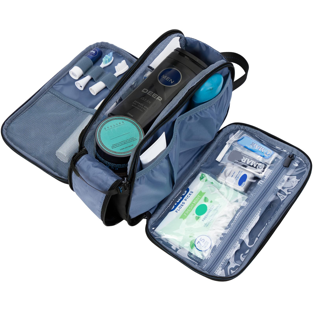 ZEEMO Travel Toiletry Bag inside organization highlights organized pockets
