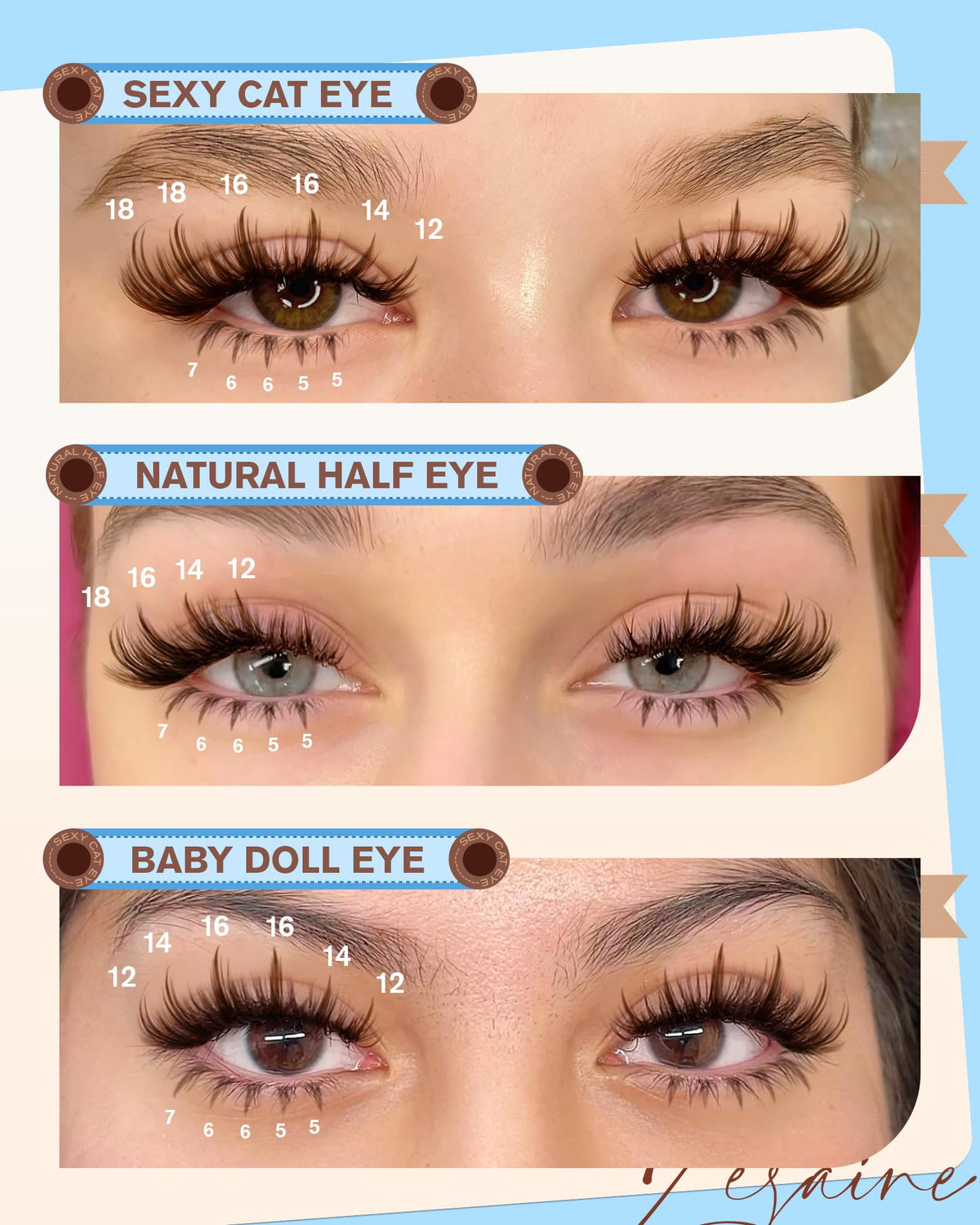 Zegaine bottom brown lash clusters 5-7mm for soft, complete eye line.