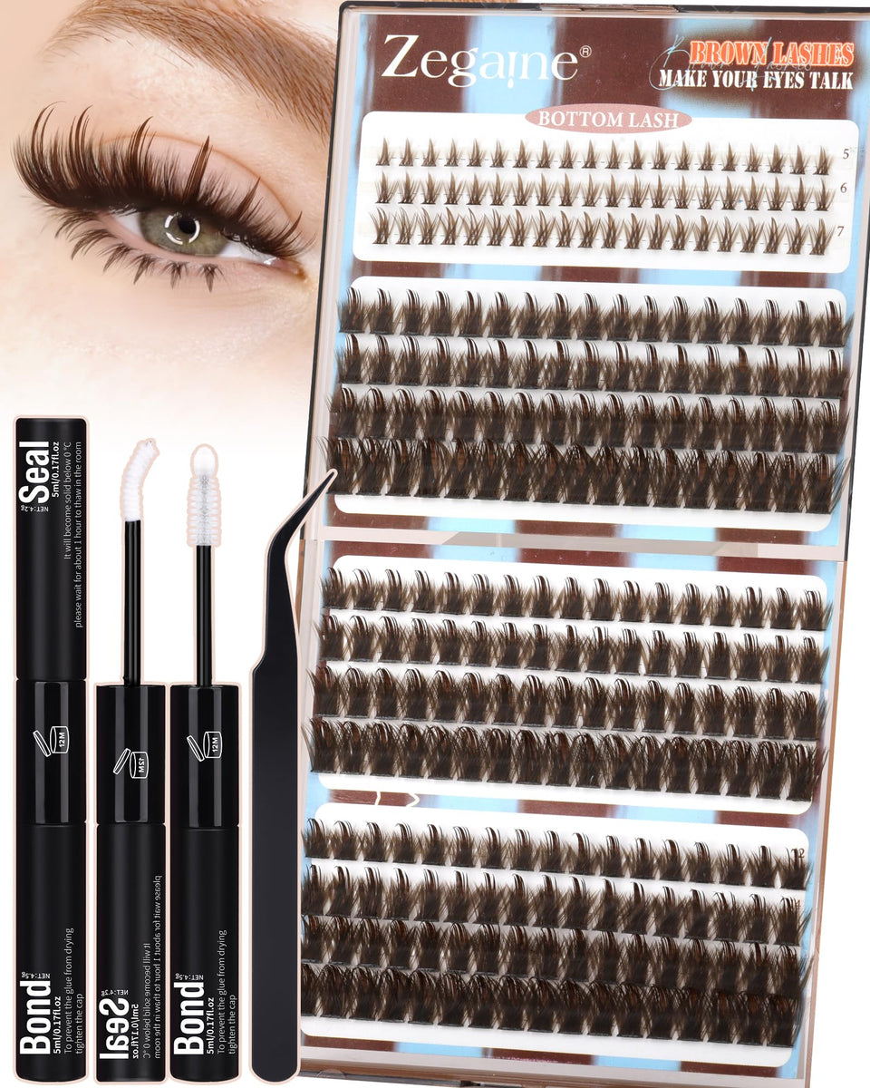 Zegaine brown lash clusters kit 12-18mm for natural-looking volume.