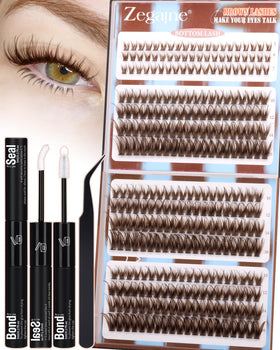 Zegaine brown lash clusters kit packaging showing 300 pieces for daily wear.