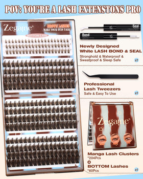 Zegaine lash tweezers for precise, easy clustering application.