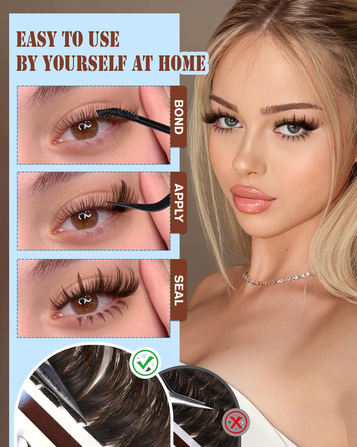 Zegaine look ideas: cat-eye and natural half-eye with brown clusters.