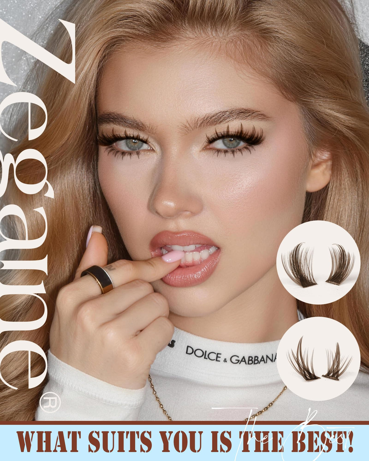 Zegaine upper brown lash clusters with spikes for brighter eyes.