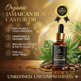 Zelba Jamaican Black Castor Oil bottle with pour highlight for easy application