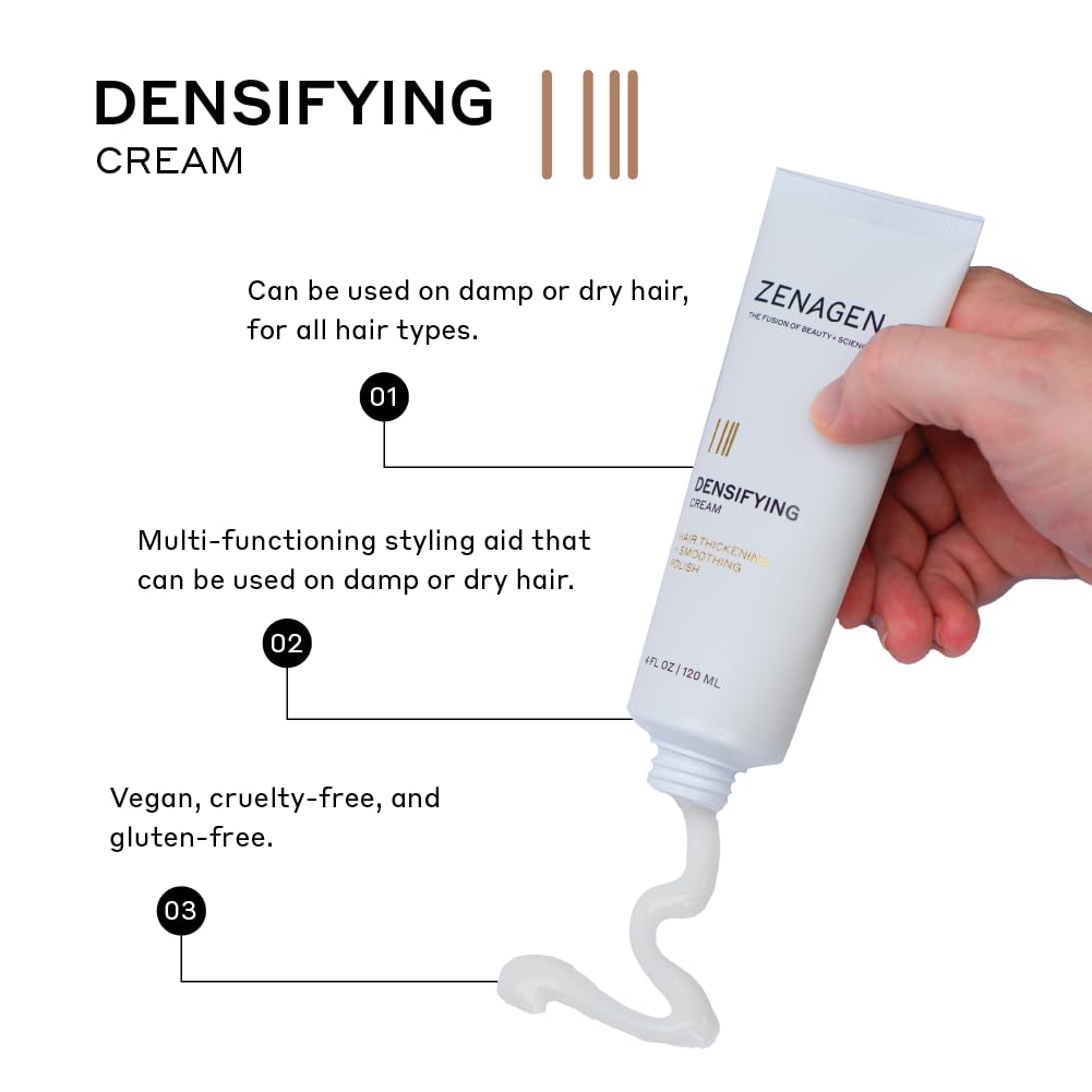 Zenagen Densifying Leave-In Cream being applied for smooth, even coverage.