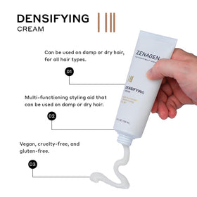 Zenagen Densifying Leave-In Cream being applied for smooth, even coverage.
