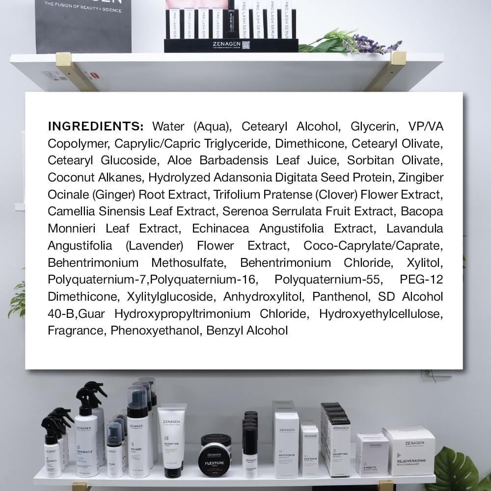 Hair smoothing with Zenagen Densifying Leave-In Cream.