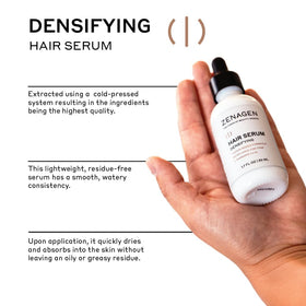 Zenagen Densifying Serum dropper applying product to scalp for thinning hair.