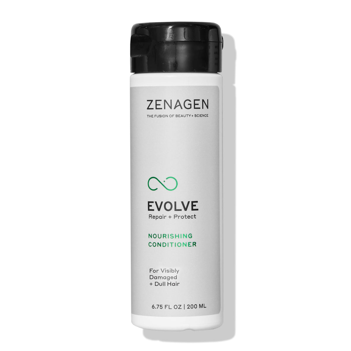 Zenagen Evolve Repair Nourishing Conditioner bottle for all hair types, promoting shine and softness.