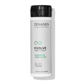 Zenagen Evolve Repair Nourishing Conditioner bottle for all hair types, promoting shine and softness.