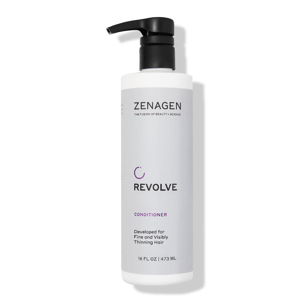 Zenagen Revolve conditioner bottle illustrates lightweight scalp care benefits