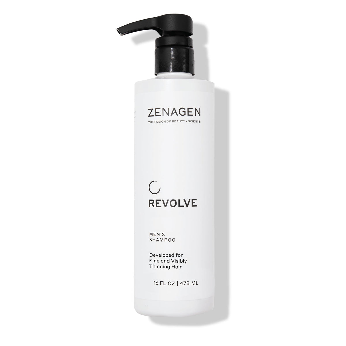 Zenagen Revolve bottle highlight shows a plant-based thickening action for finer hair.