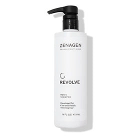 Zenagen Revolve bottle highlight shows a plant-based thickening action for finer hair.