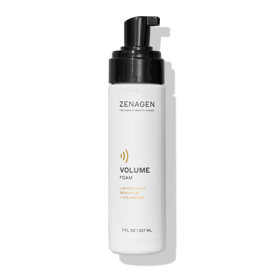 Zenagen Volume Foam bottle dispense shows lightweight hold and lift.