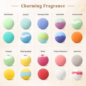 ZenBombs variety scent assortment showcasing ten natural fragrances for a personal spa moment.