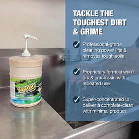 Hands washed with Zenex Magic Hand Soap removing grease and oil in a workshop