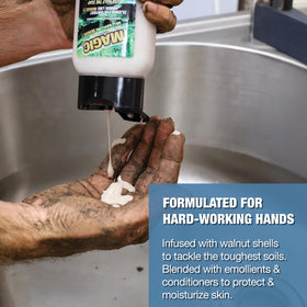 Zenex Magic Hand Soap walnut scrubbers close-up showing natural exfoliation against grime
