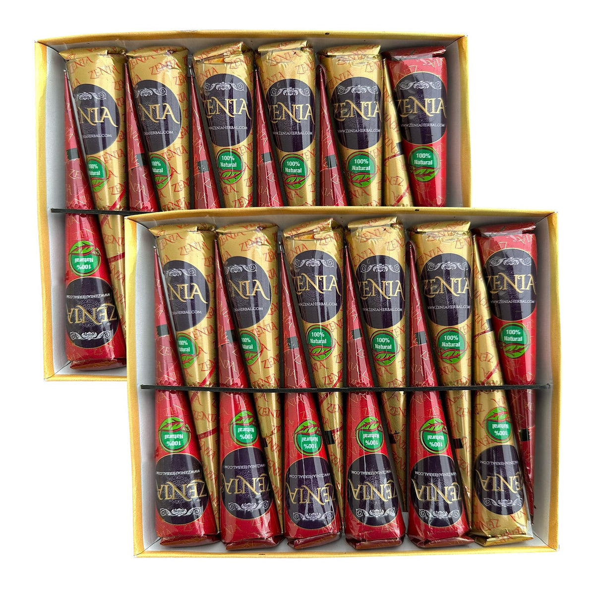 Zenia henna cone 24-pack ready for natural reddish-brown color at home.