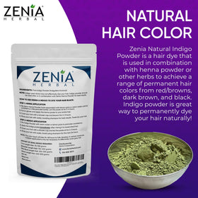 Zenia Indigo Powder being applied to hair, demonstrating color development on strands.