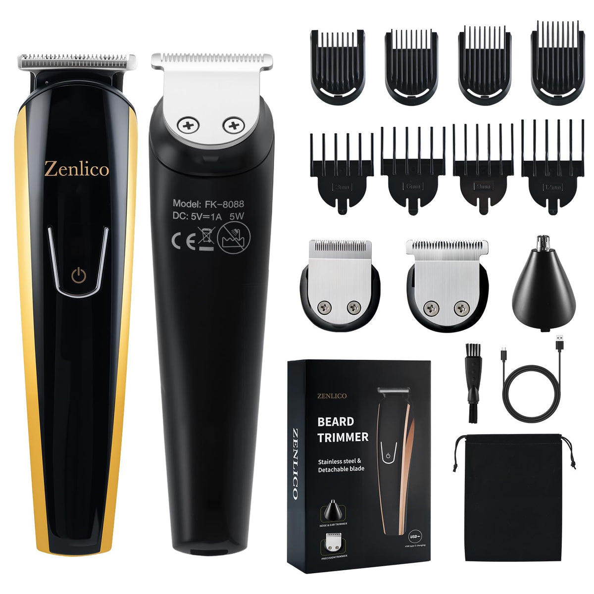 ZENLICO beard trimmer 3-in-1 kit front view for precise grooming.