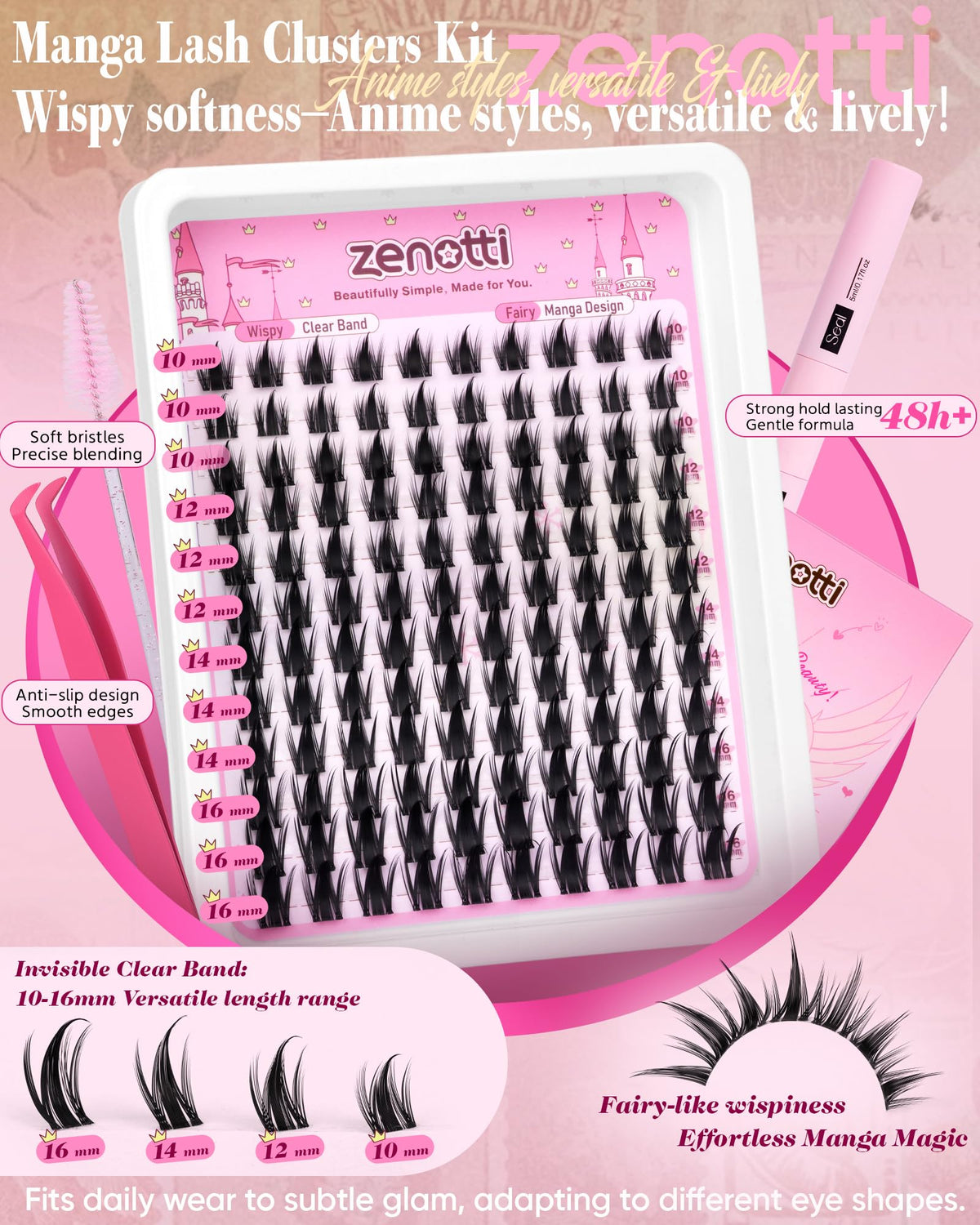 Zenotti spiky manga lashes close-up showing fairy lash clusters