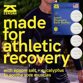 Zensah magnesium epsom salt bath shown for post-workout muscle recovery