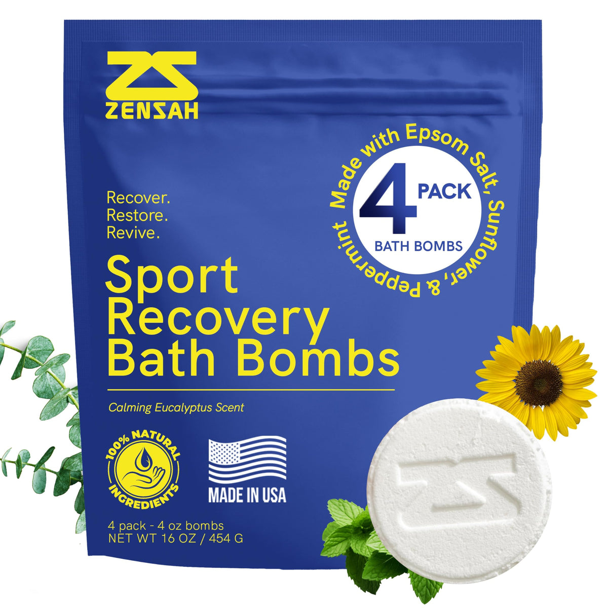 Zensah sport recovery bath bomb packaging highlighting gift-ready design for runners
