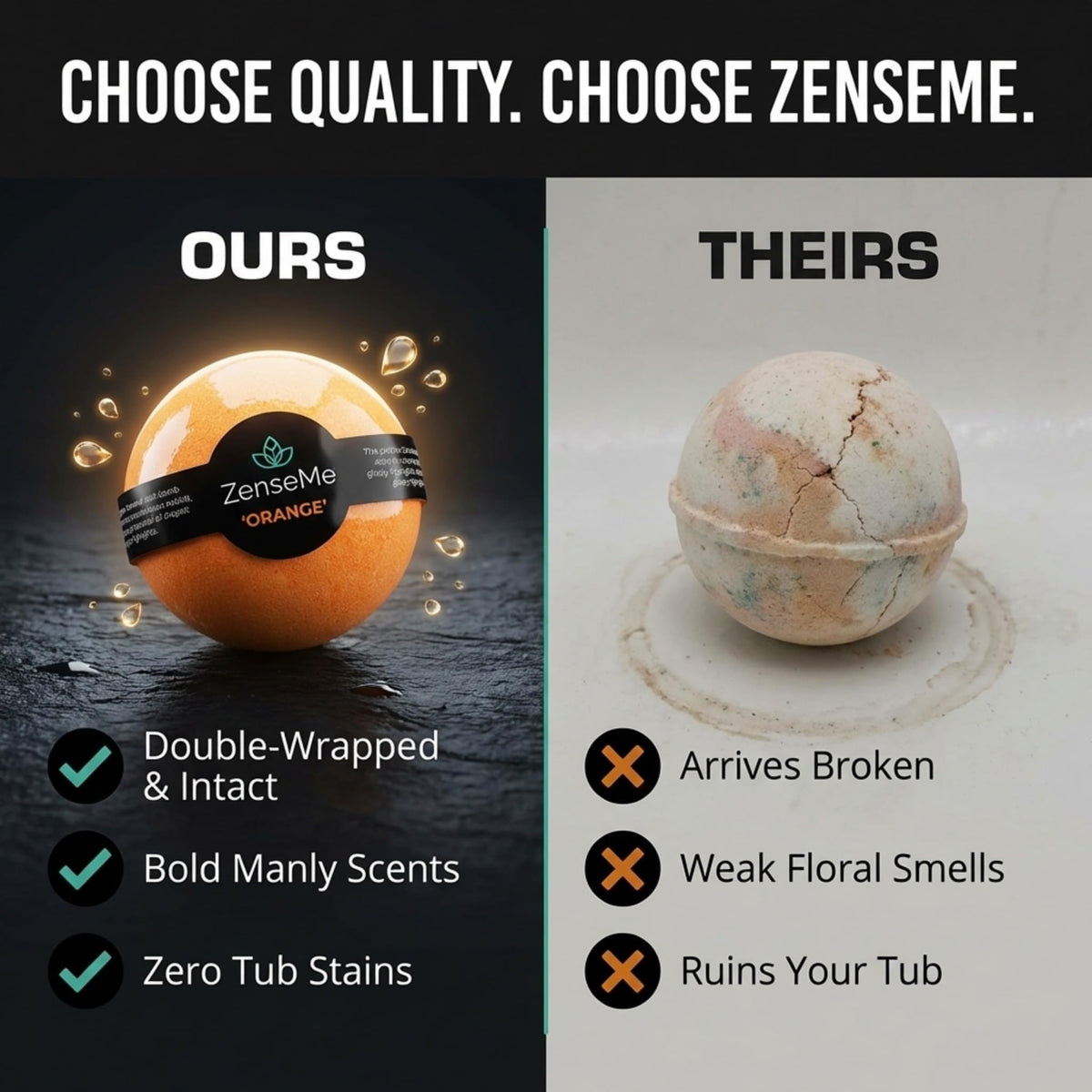 ZenseMe orange bath bomb for bright, citrusy cleanse