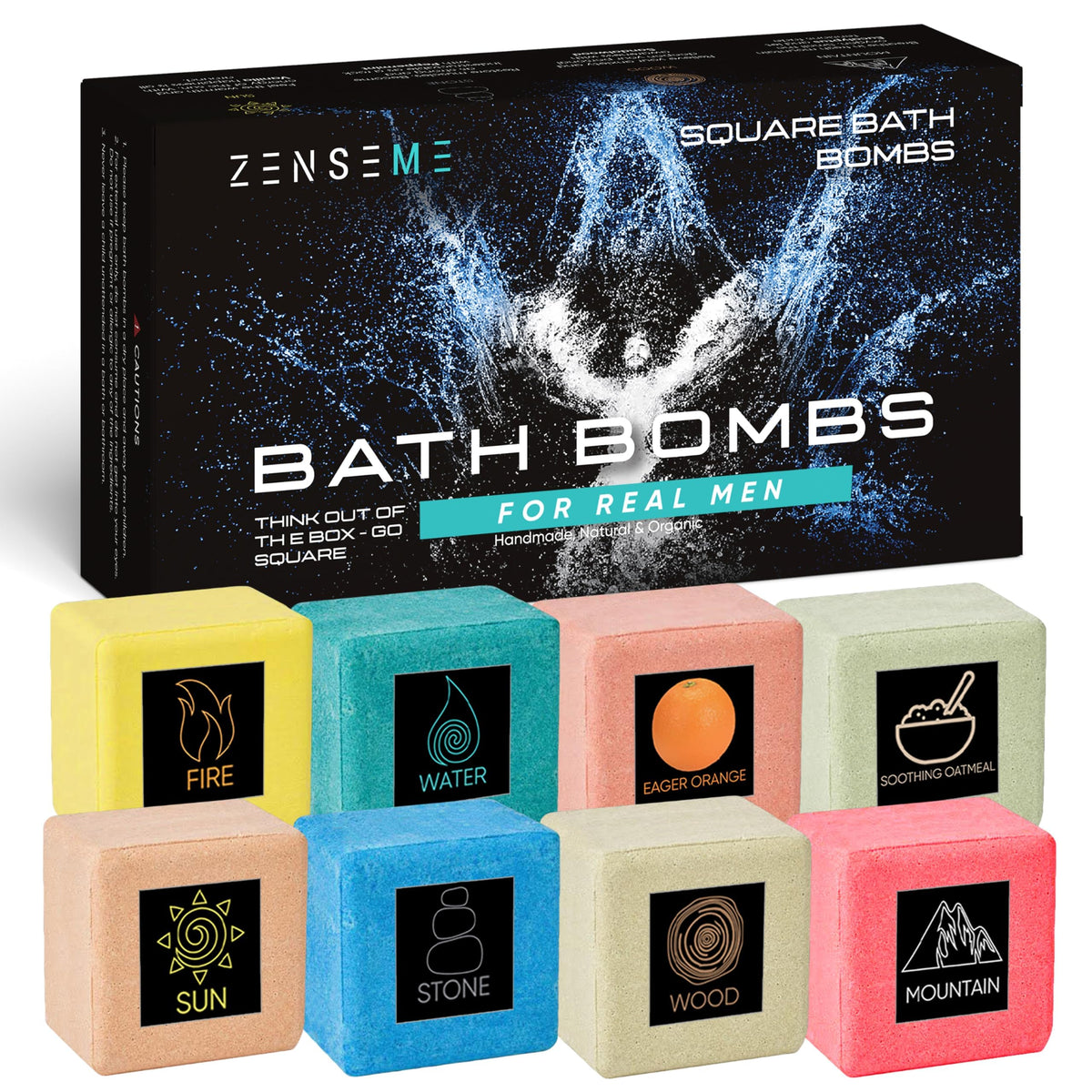 ZenseMe Bath Bombs for Men in gift packaging, ideal for a premium relaxation gift.