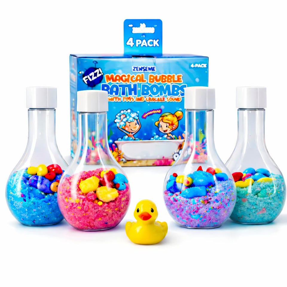 ZenseMe bubble bath bombs reveal hidden toy ducks during bathtime.