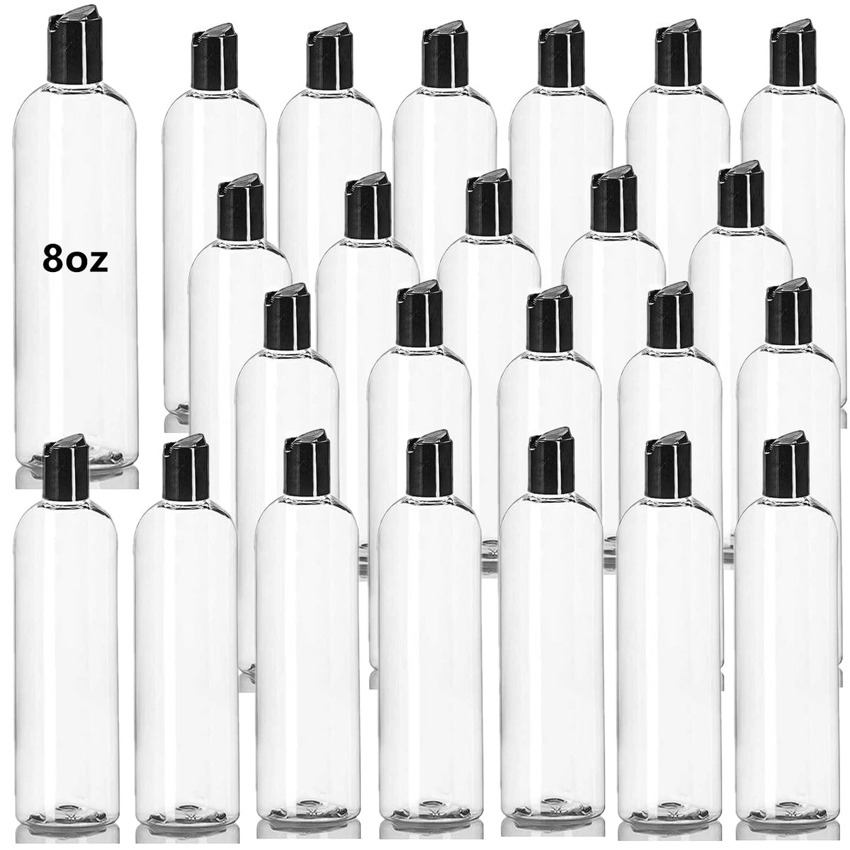 Zentriqlla 24-pack 8oz clear bottles for organized toiletry storage.