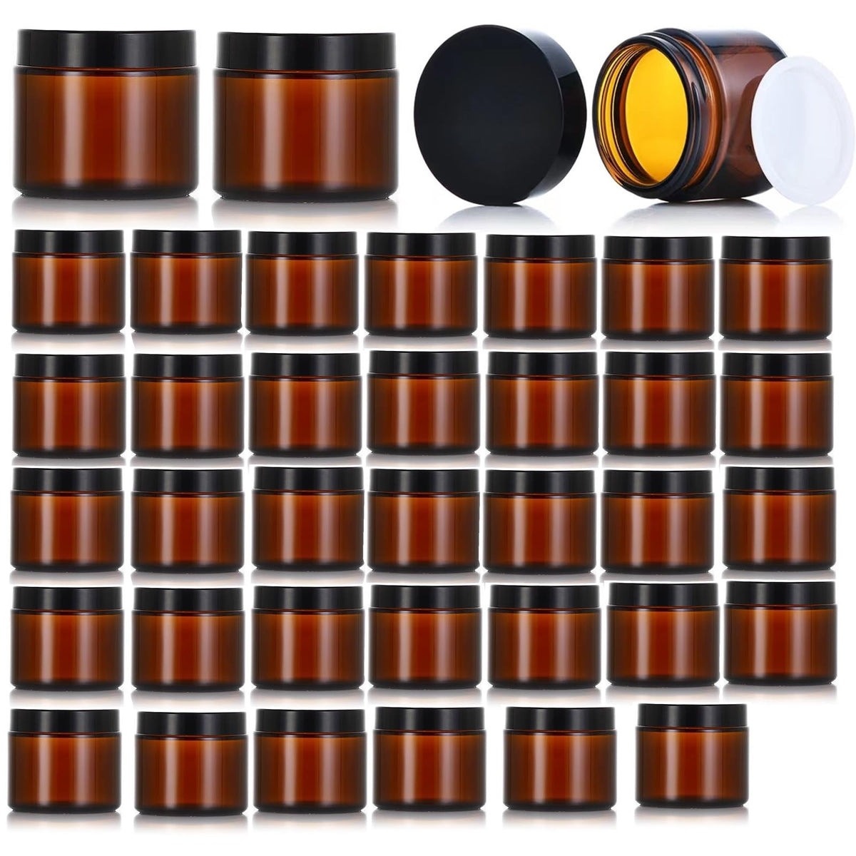 Zentriqlla amber glass jar 1oz with black lid for travel-friendly storage.