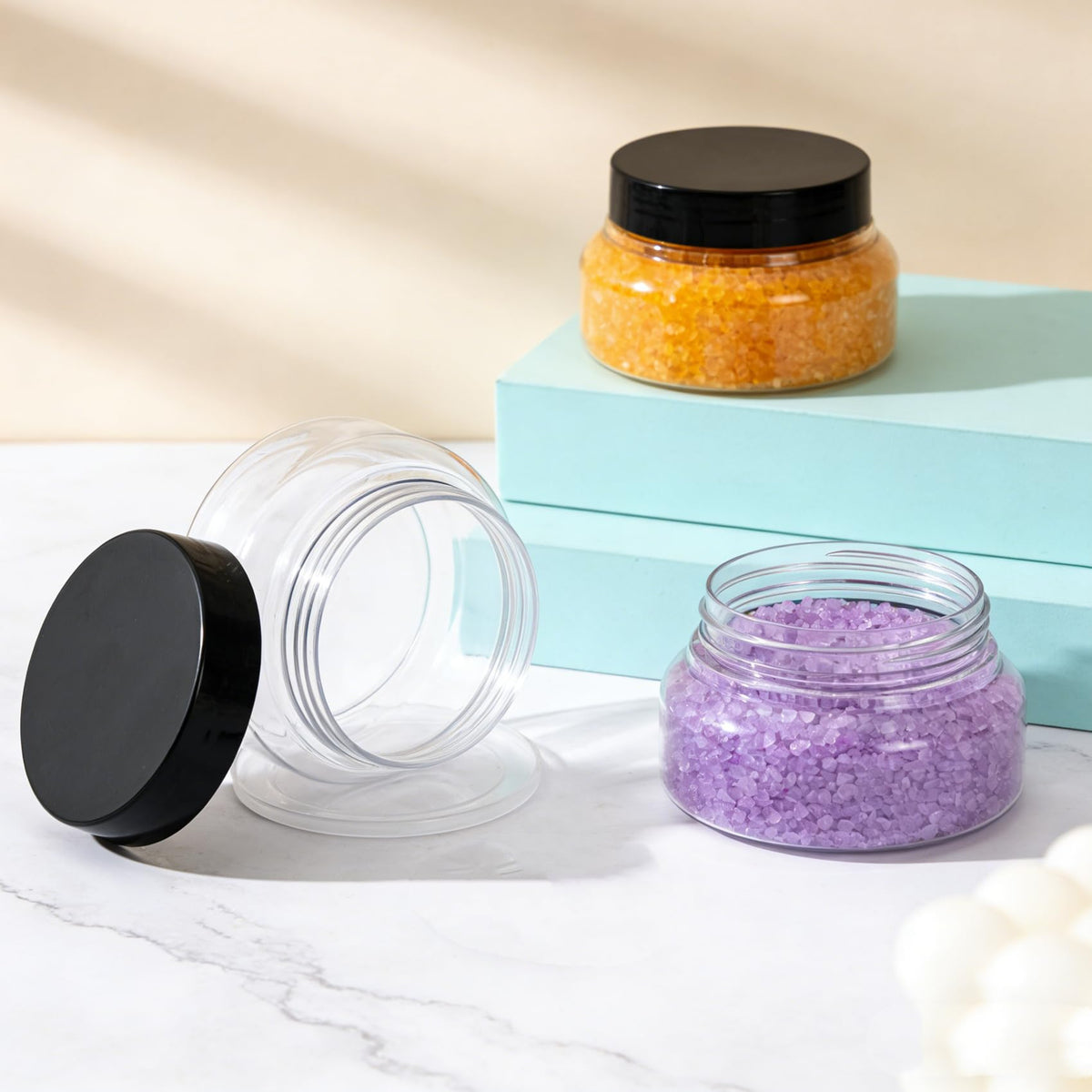 Zentriqlla stable-bottom jars stand securely on shelves.