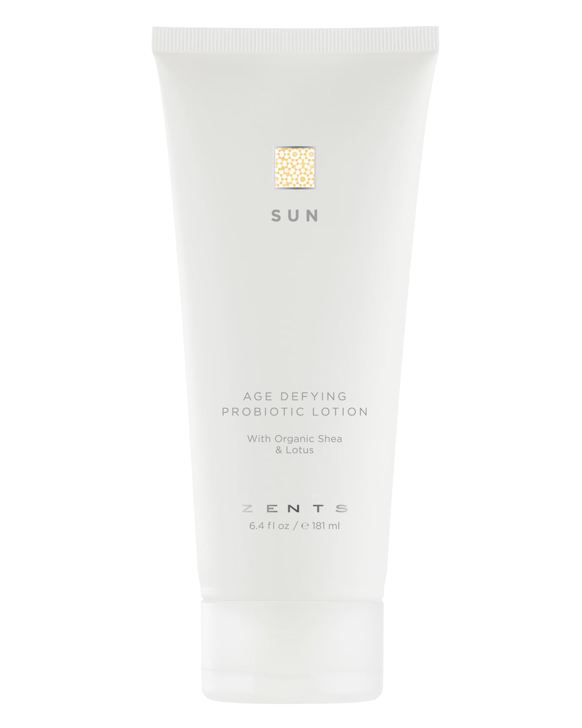 Zents Age-Defying Lotion sun bottle nourishes skin with deep hydration.