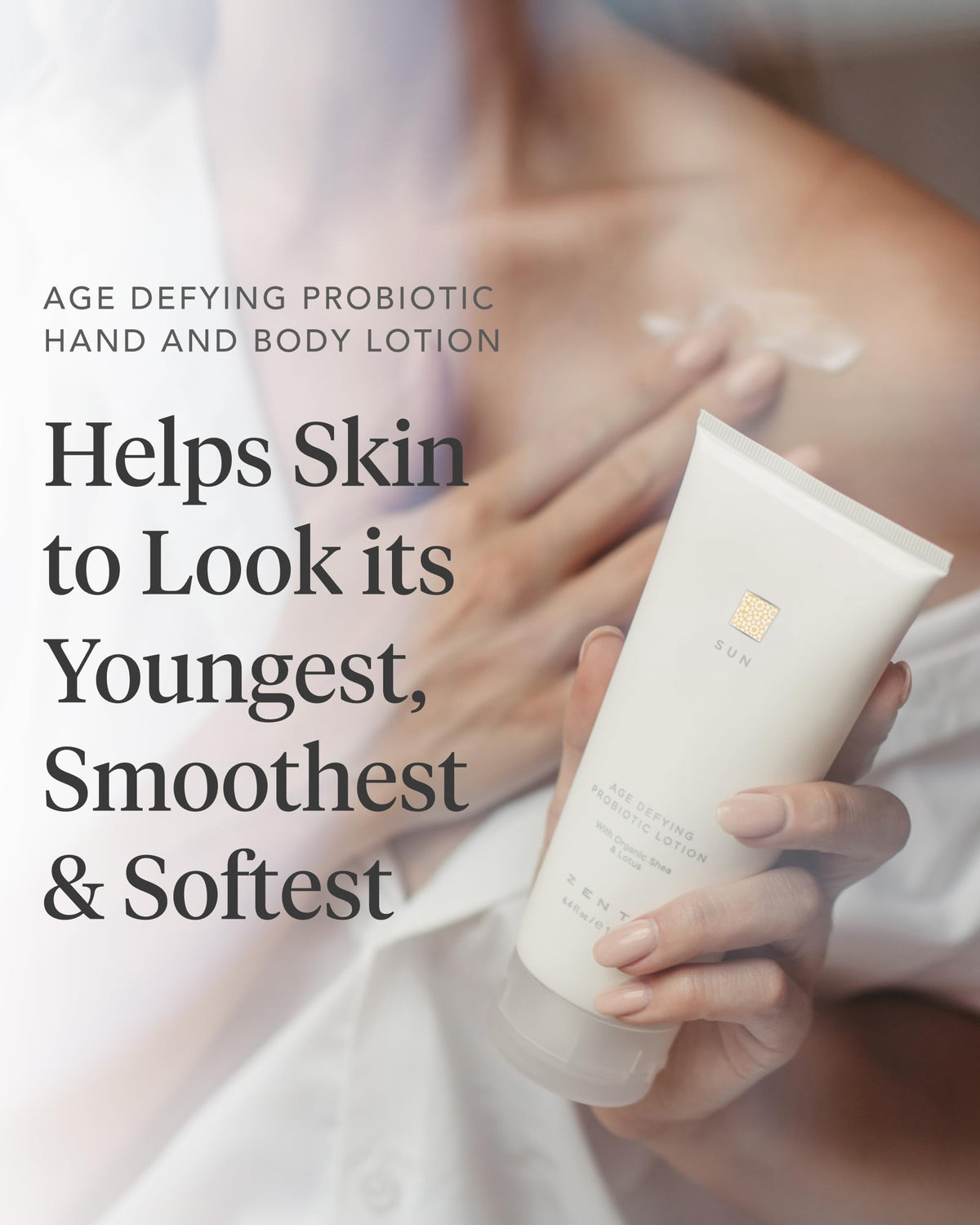 Zents lotion texture close-up shows creamy hydration for dry skin.