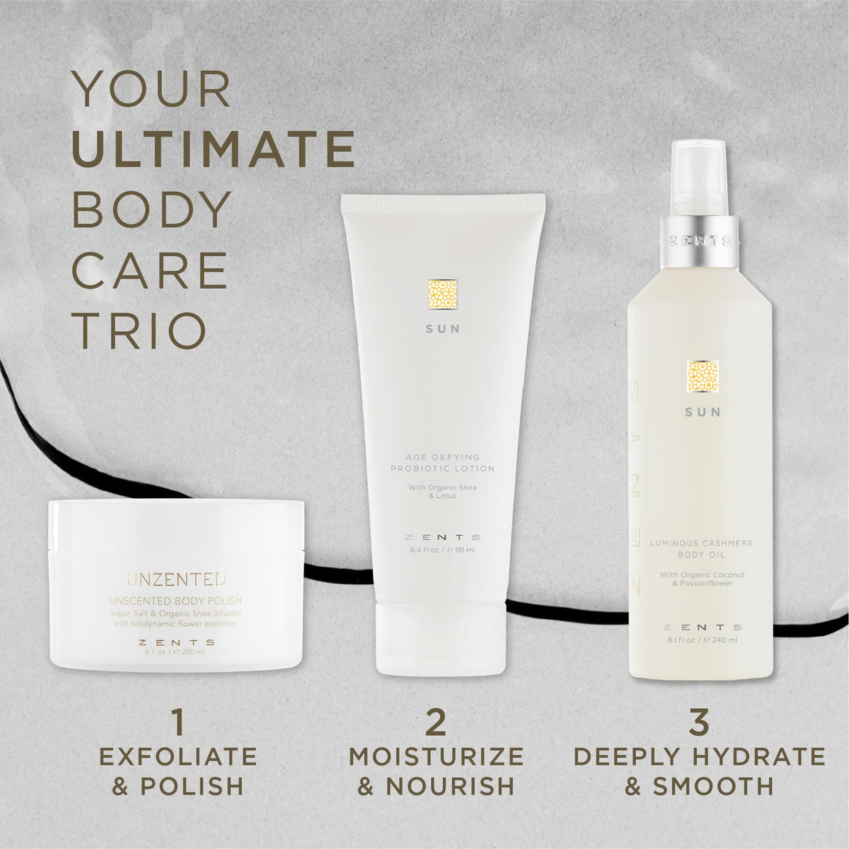 ZENTS Luminous Cashmere Body Oil uses sunflower and safflower oils to improve texture.