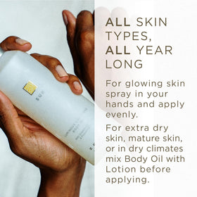 ZENTS Luminous Cashmere Body Oil rich in vitamin E and coconut oil nourishes skin.