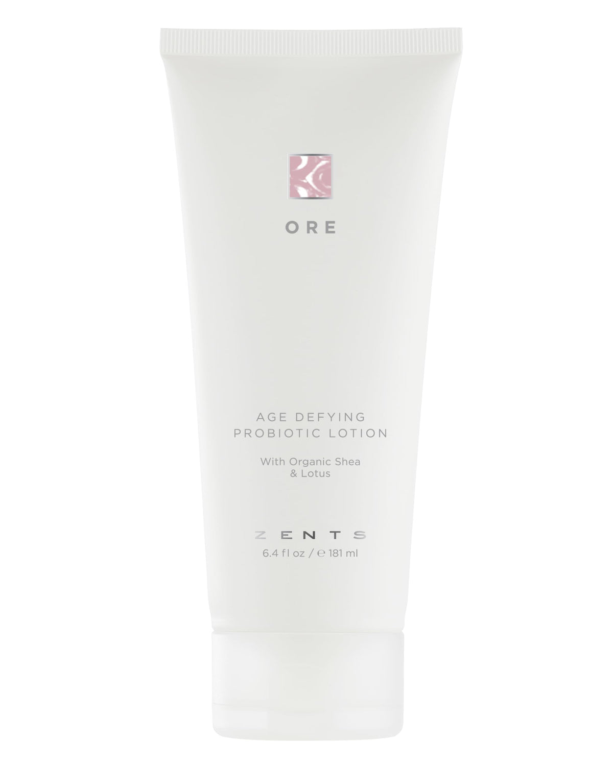 Zents Ore lotion jar close-up showing creamy texture for deep hydration.
