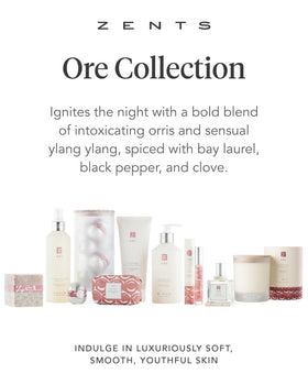 Zents Ore lotion on forearm shows hydrated, radiant skin after use.