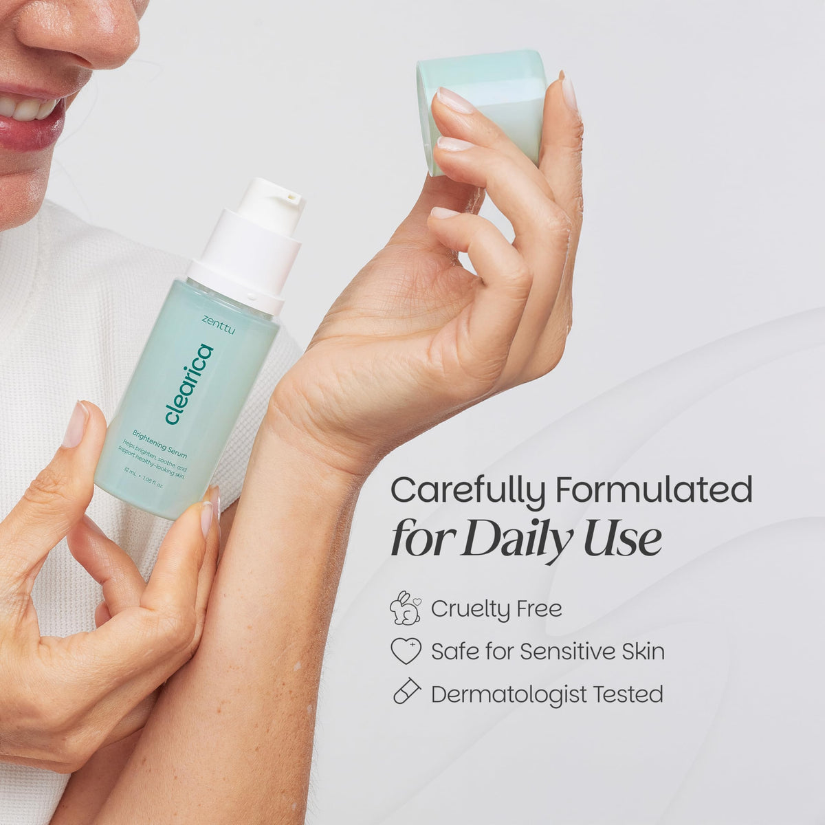 ZENTTU 1.08 fl oz bottle size denoted, ideal for travel.