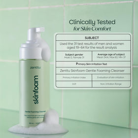 Zenttu Centella Cleansing Foam application on face for 30 to 60 seconds.