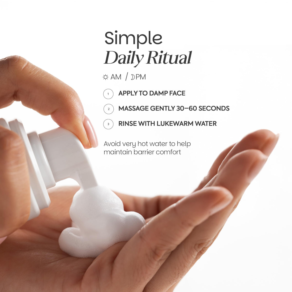 Zenttu Centella Cleansing Foam lather on hand illustrating soft, non drying foam.