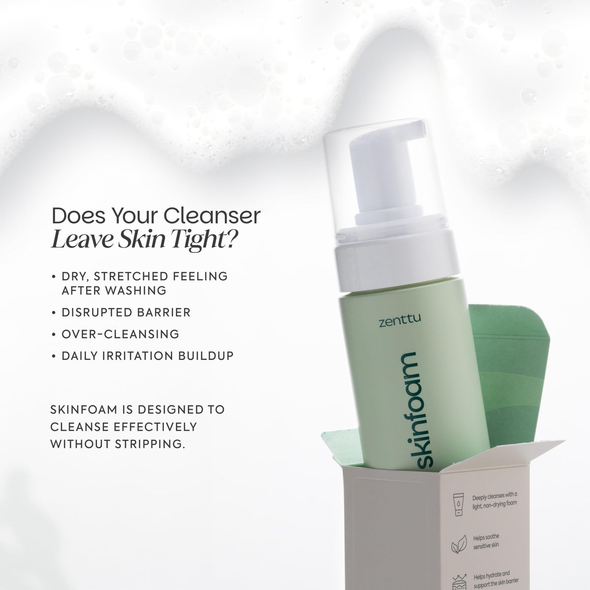Zenttu Centella Cleansing Foam in morning and night routine context.