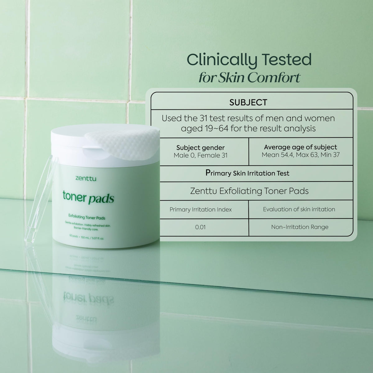 ZENTTU Pad soothes with Centella and Camellia for calm skin.
