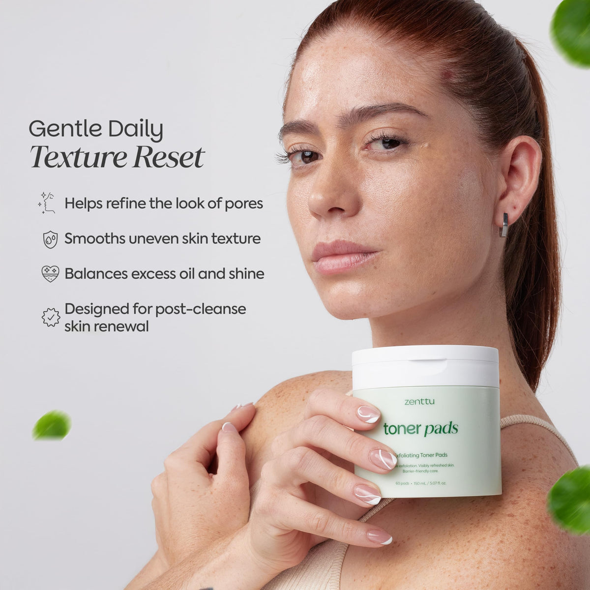 ZENTTU Toner Pad smooths texture for a balanced skin surface.