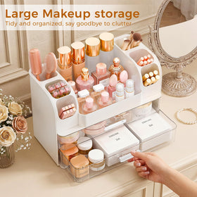 Zenvibesk makeup organizer vanity anti-slip feet white prevents slides on counters during use.