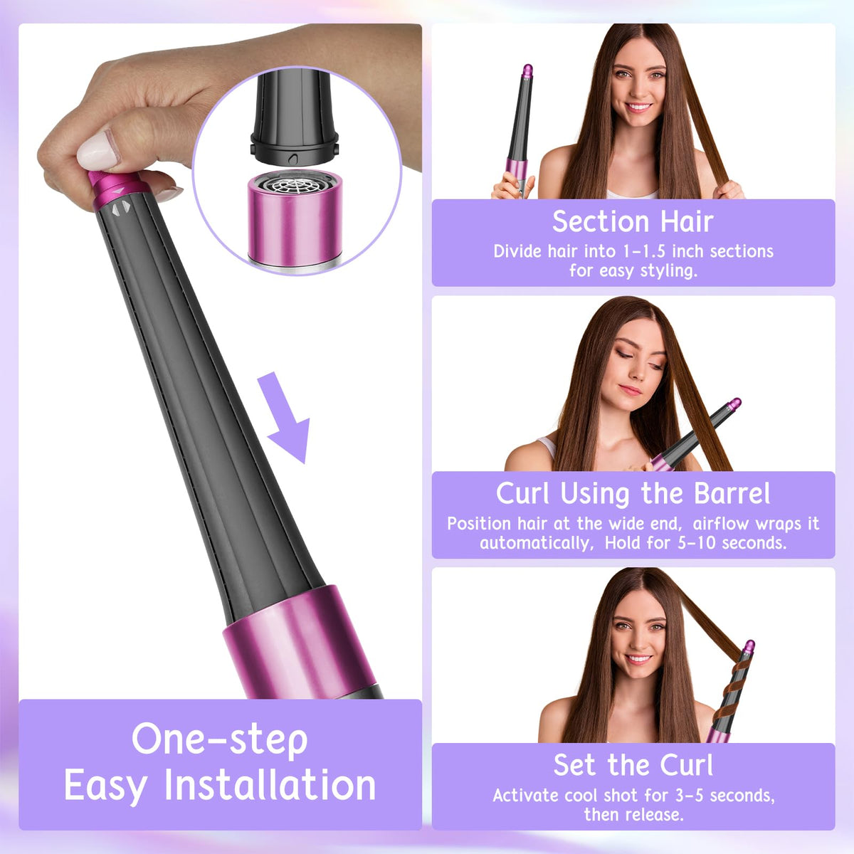 ZEPHBLOW rose finish curling barrel adds polished, stylish results.